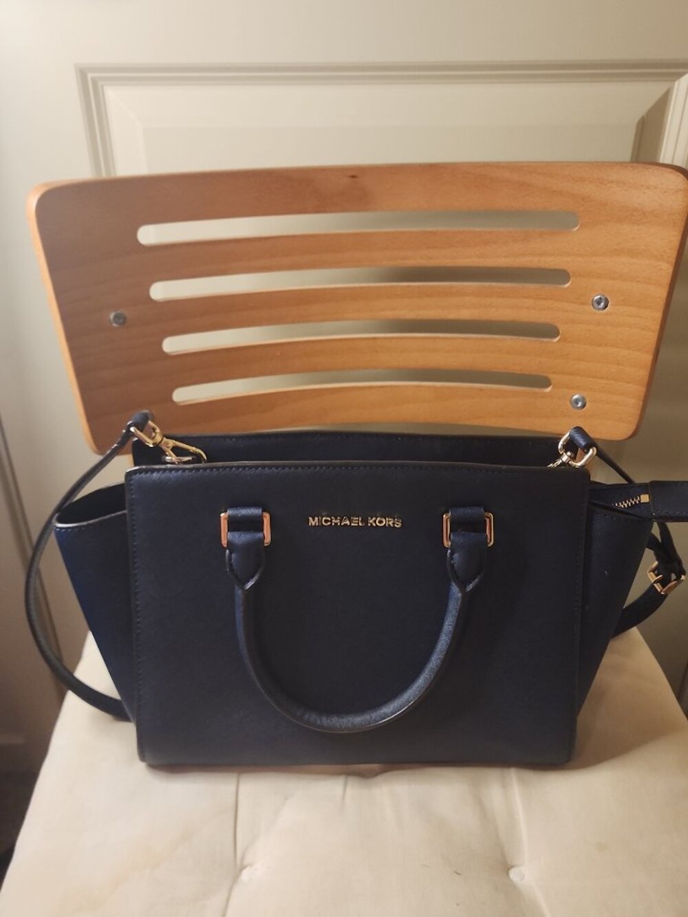 Michael Kors Selma Saffiano Black Crossbody Satchel